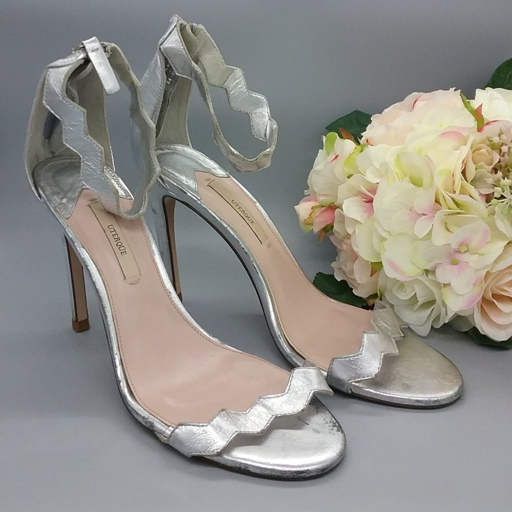 Uterque Silver Ankle Strap Heels